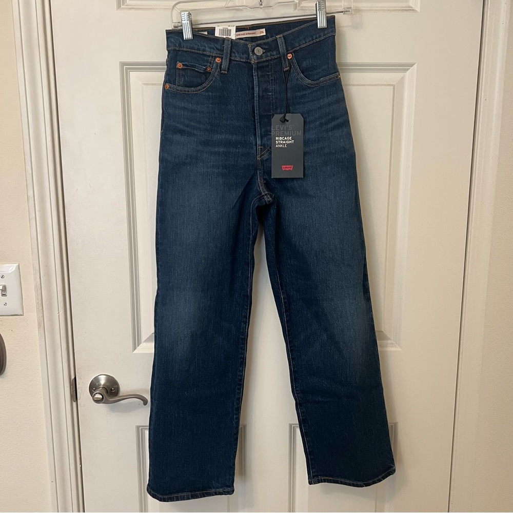 Levi’s rib cage straight ankle crop medium dark wash denim jean jeans size 26x26